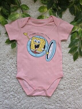Baby Boy Coral Spongebob Square Pants Onesie (18-24 Months)